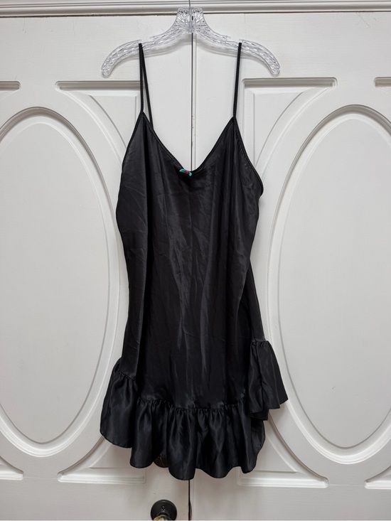 Vintage Dresses & Skirts - Vintage Black Satin Ruffle-Hem Slip Dress 3x